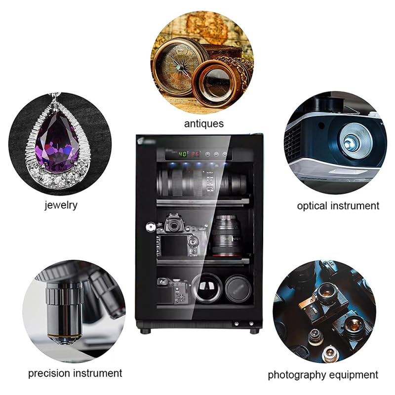 Electronic Moisture-Proof Box, Camera Photographic Equipment Moisture-Proof Cabinet, Laboratory Equipment Storage Drying Box,Black,40L