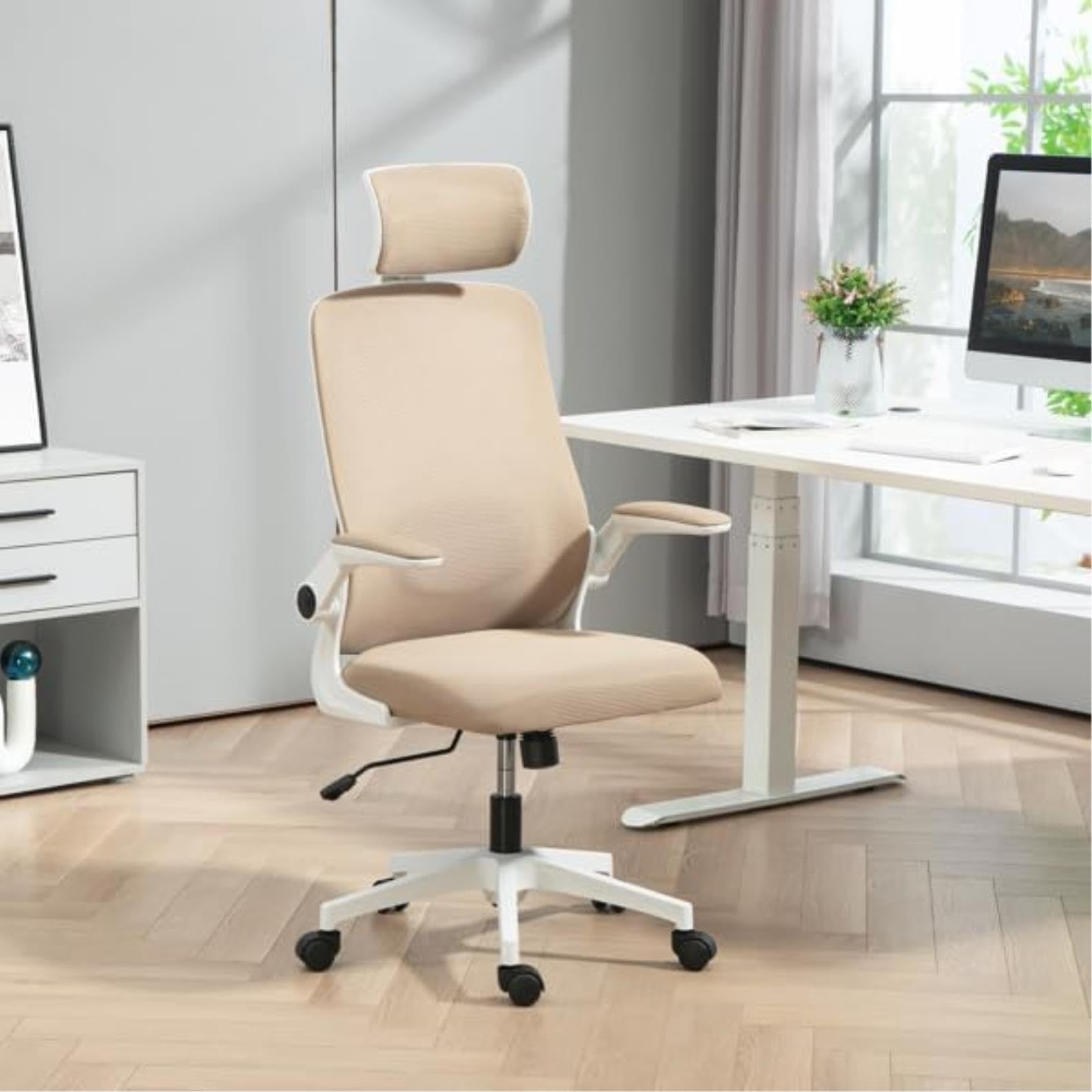 IvyLoutish Ergonomic Office Chair with Adjustable Headrest & Lumbar Support, Mesh Desk Chair with Flip-Up Armrests, Swivel Computer Chair