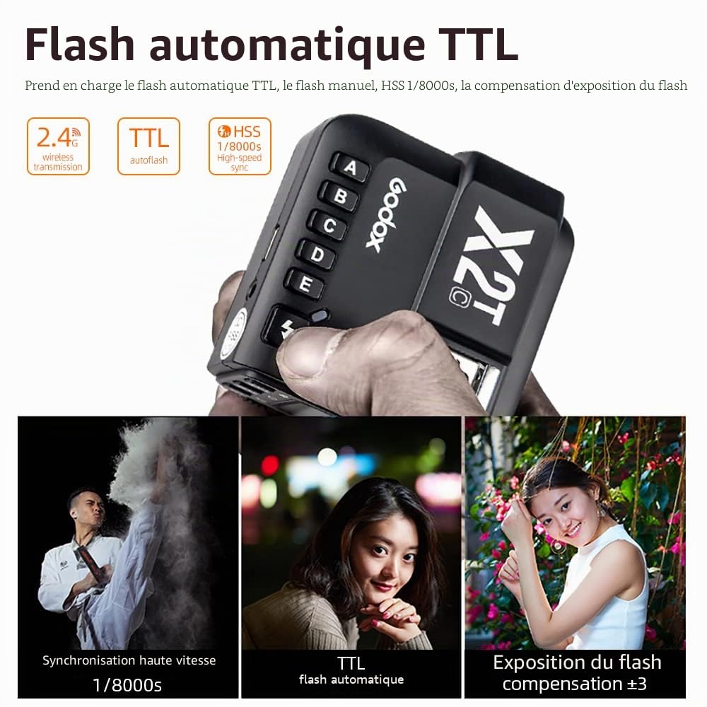 Godox X2T-F TTL 2.4G Wireless Flash Trigger for Fuji, Bluetooth Connection, 1/8000s HSS, TCM Function, 5 Separate Group Buttons, 3 Function Button for Quick Setting for Fuji Camera