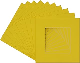 CountryArtHouse Yellow Acid Free 8x8 Square Picture Frame Mat with White Core Bevel Cut for 4x4 Pictures - Fits 8x8 Frame - Pack of 25 Matboards