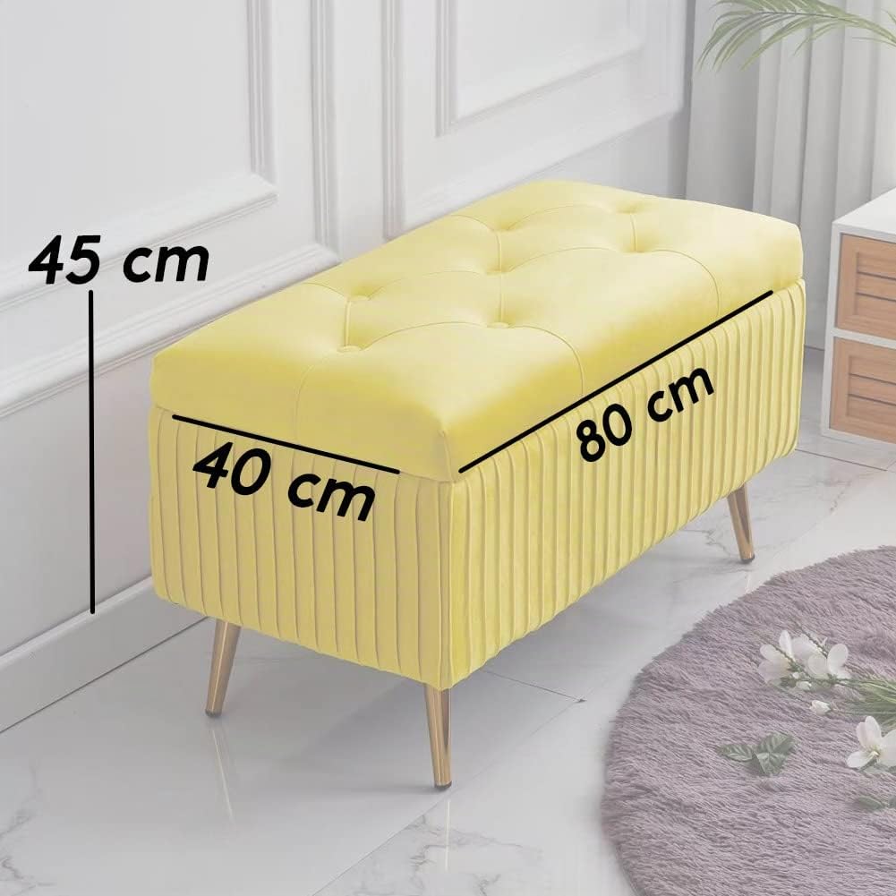 BAKAJI Pouf Cassapanca Panca Contenitore Poggiapiedi Camera da Letto Rivestimento Velluto Rettangolare Morbido Capiente Divanetto Portaoggetti Apribile Imbottitura Struttura in Legno Capiente (Ocra)