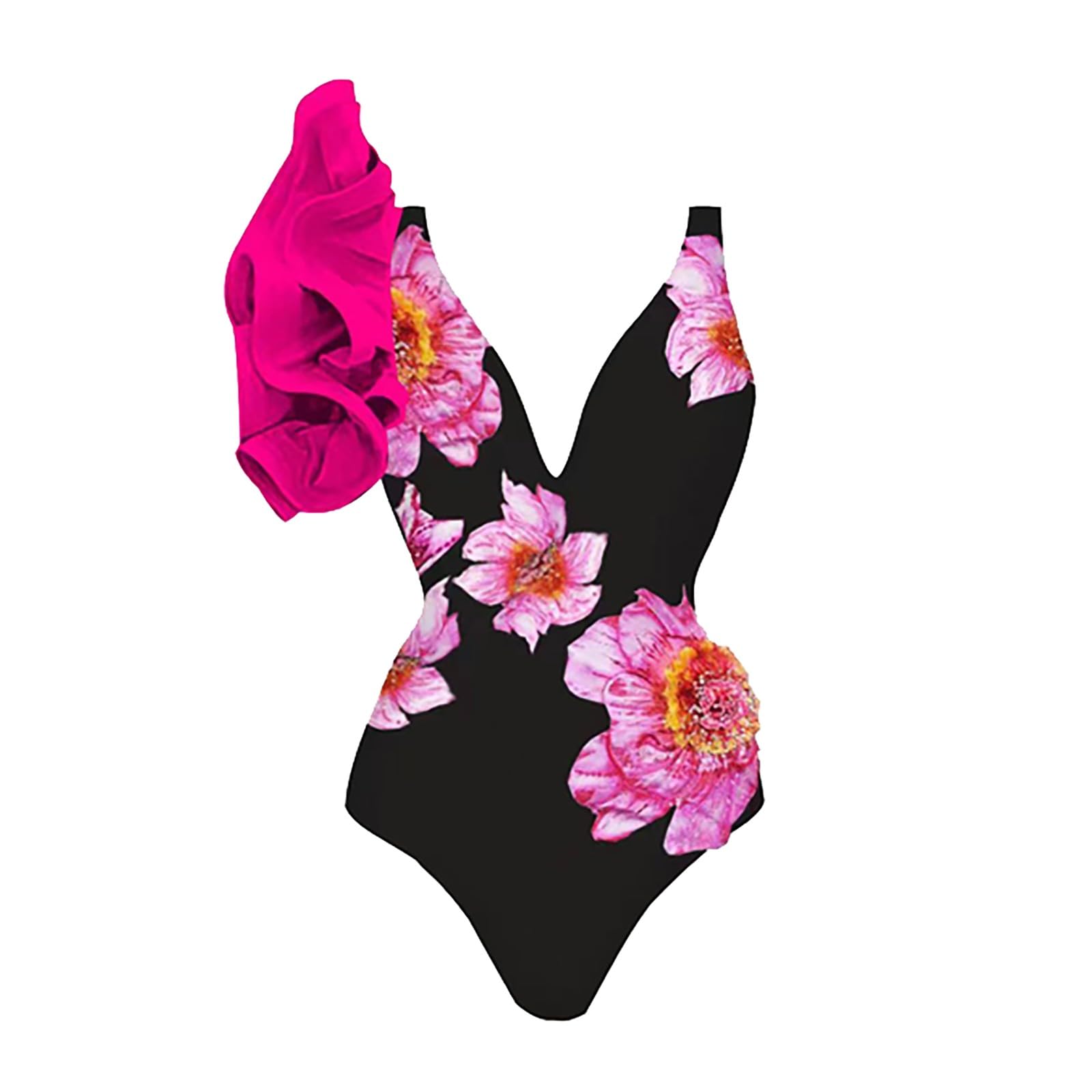 Generico Costume Intero Nero Costumi Contenitivi Donna Set Costume da Bagno con Copertura della Pancia retrò Francese Stampato da Donna Mutande Mestuali Intero Contenitivo