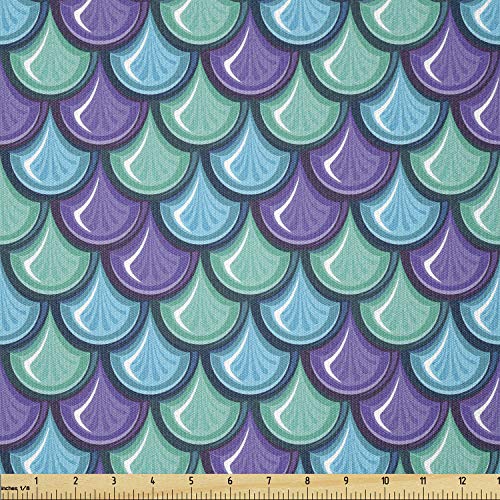 Image of Ambesonne Fish Fabric by The Yard, Marine Animal Skin Dragon Scale Pattern Ornate Aquatic Themed Marine, Stretch Knit Fabric for Clothing Sewing and Arts Crafts, 1 Yard, Blue Green