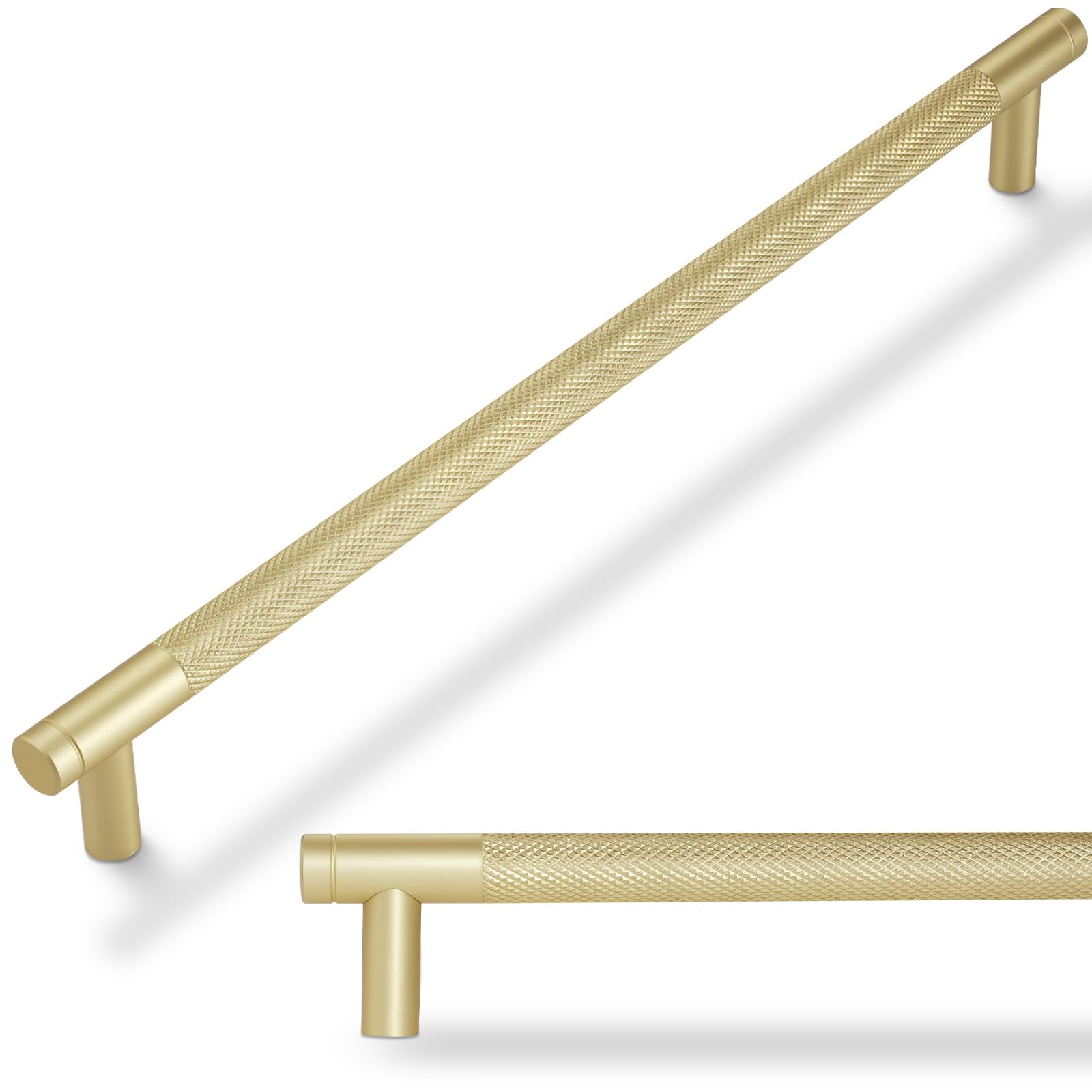 POVEFONK 10 Pack 11-1/3 inch(288mm) Brushed Brass Kitchen Cabinet Handles Knurled Cabinet Pulls Gold Drawer Pulls Kitchen Hardware