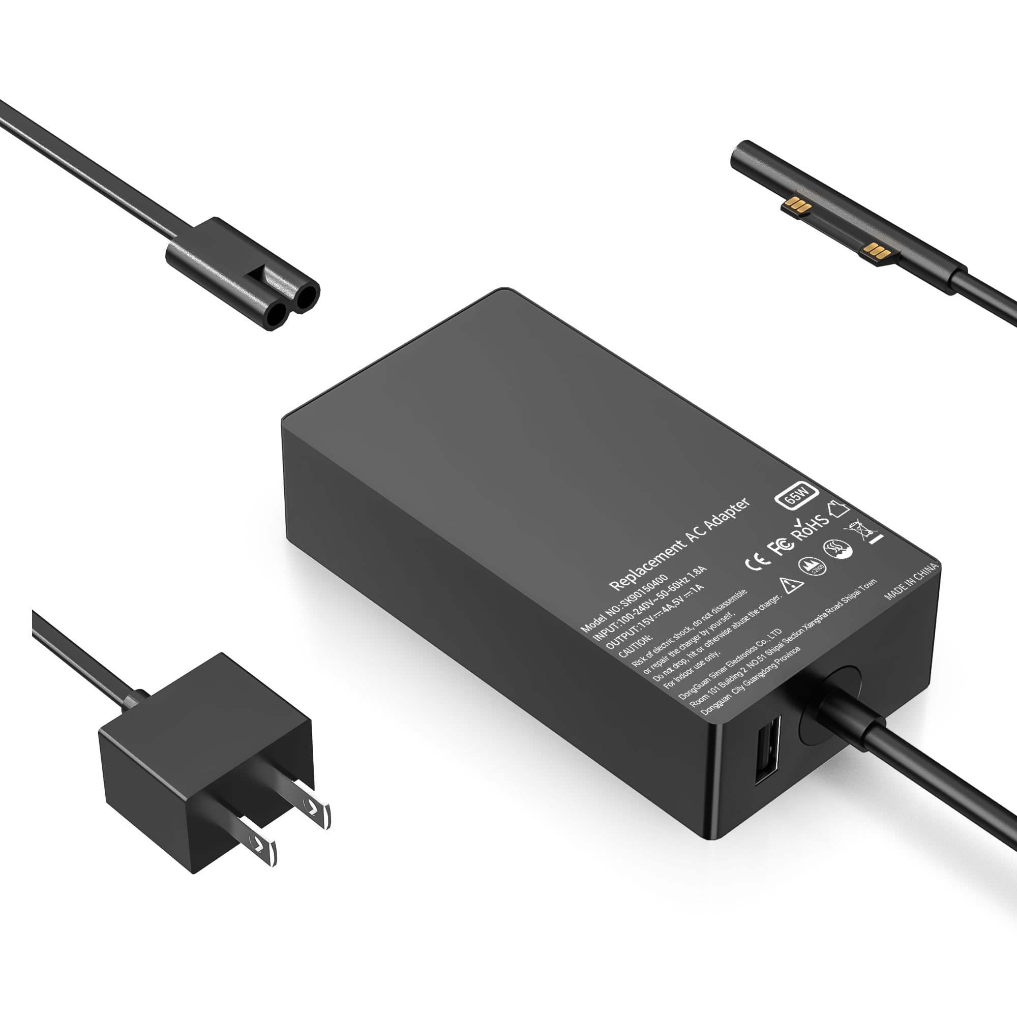 65W Surface Pro Charger for Microsoft Surface Pro 10, 9, 8, 7+, 7, 6, 5, 4, 3, X, Windows Surface Laptop 5, 4, 3, 2, 1 Studio, Surface Book 3, 2, 1, Surface Go 4 3 2 1 Charger, Support 44W, 36W