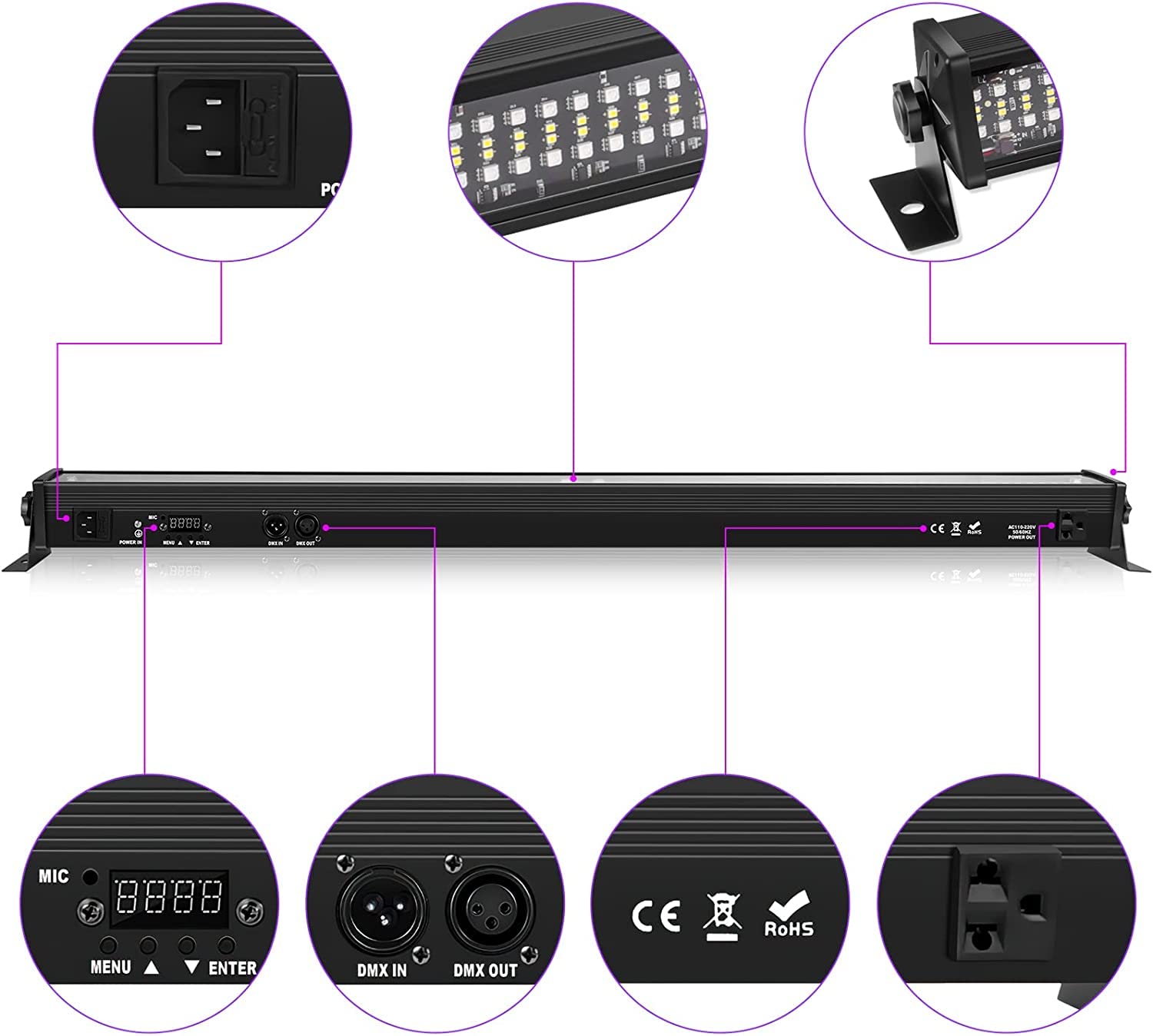 Barra Luminosa Wallwasher, UKing 336 LED 80W RGBW Barra Luminosa da Palco dmx512 Controllo DJ Fase di Illuminazione per Discoteca al Coperto Festa Chiesa Compleanno Bar Matrimonio, 4 pezzi