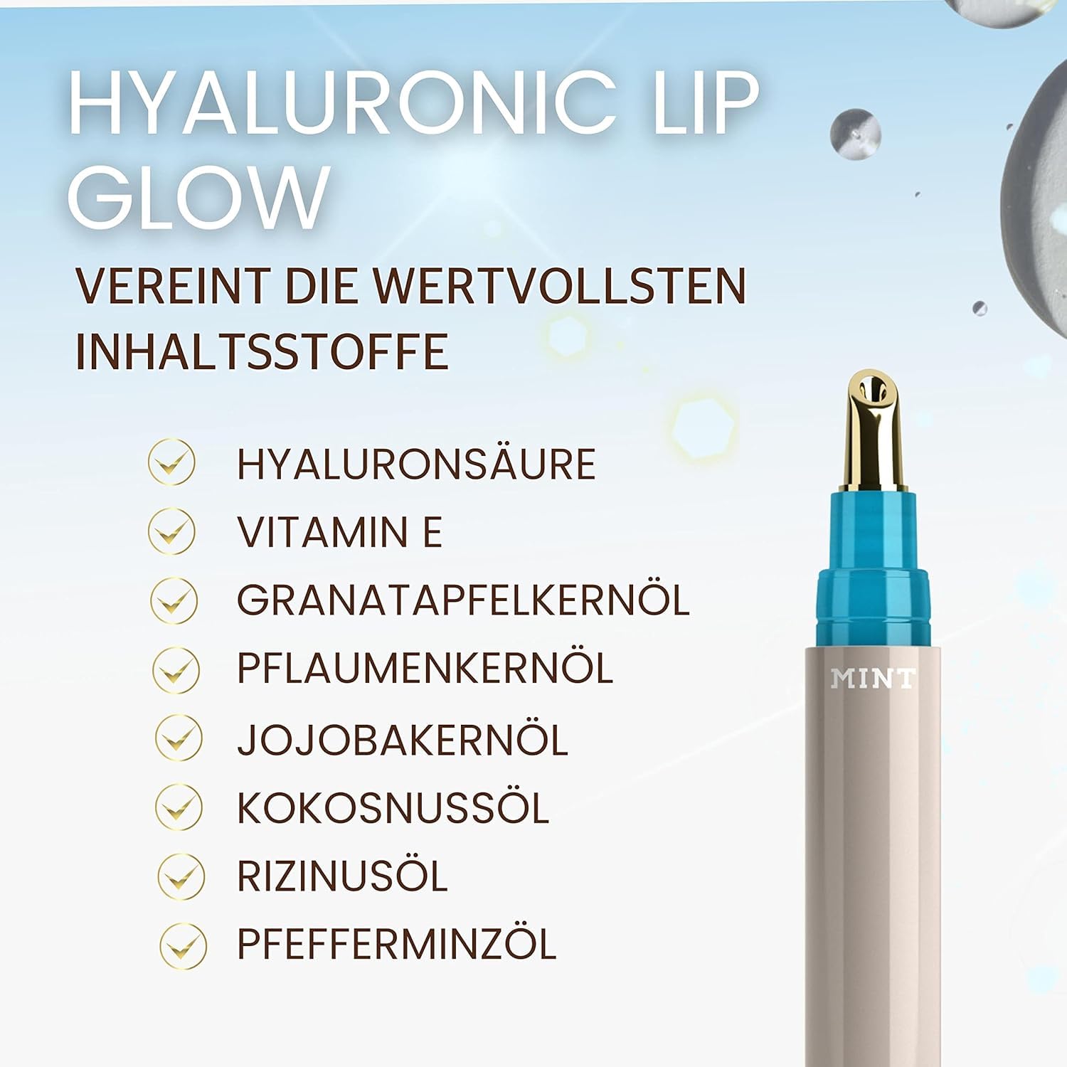MINT Blue Lip Shine Hyaluronic Lip Glow - Whitening-Effekt Lip Gloss - wertvolle Öle - mit Blaupigmenten angereichert für strahlende Zähne Vegan - by Dr. Mintcheva