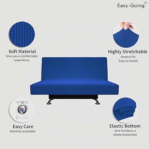 Miniatura 3 de Easy-Going Funda elástica para sofá o cama, sin brazos, protector de muebles azul Klein sin reposabrazos con parte inferior elástica para niños,