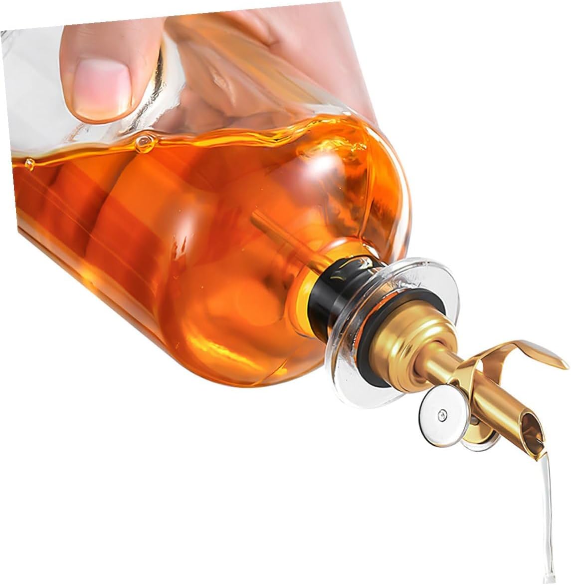 BESPORTBLE Automatic Opening and Closing Oil and Vinegar Cruet Set 2pcs 500ml Glass Kitchen Oil Dispenser Bottles with Drip Control for Cooking and Seasoning, Gold Color, Includes Protective