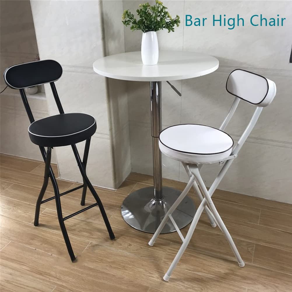 Sgabello alto pieghevole da bar con schienale, seduta imbottita per cucina/esterno, altezza regolabile 56 cm/61 cm/66 cm, design moderno bianco/nero, per bar e sala da pranzo, 1 pezzo