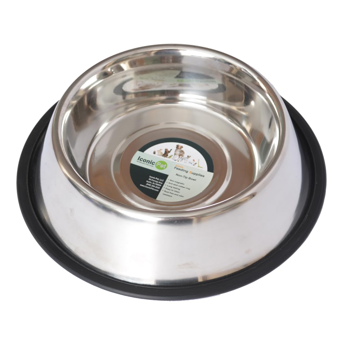 ICONIC PET 24 oz/ 3 Cup Stainless Steel Non Skid Pet Food/Water Bowl with Rubber Ring - Rust Free, Dog/Cat Feeding Bowl is Dishwasher Safe, Noise Free