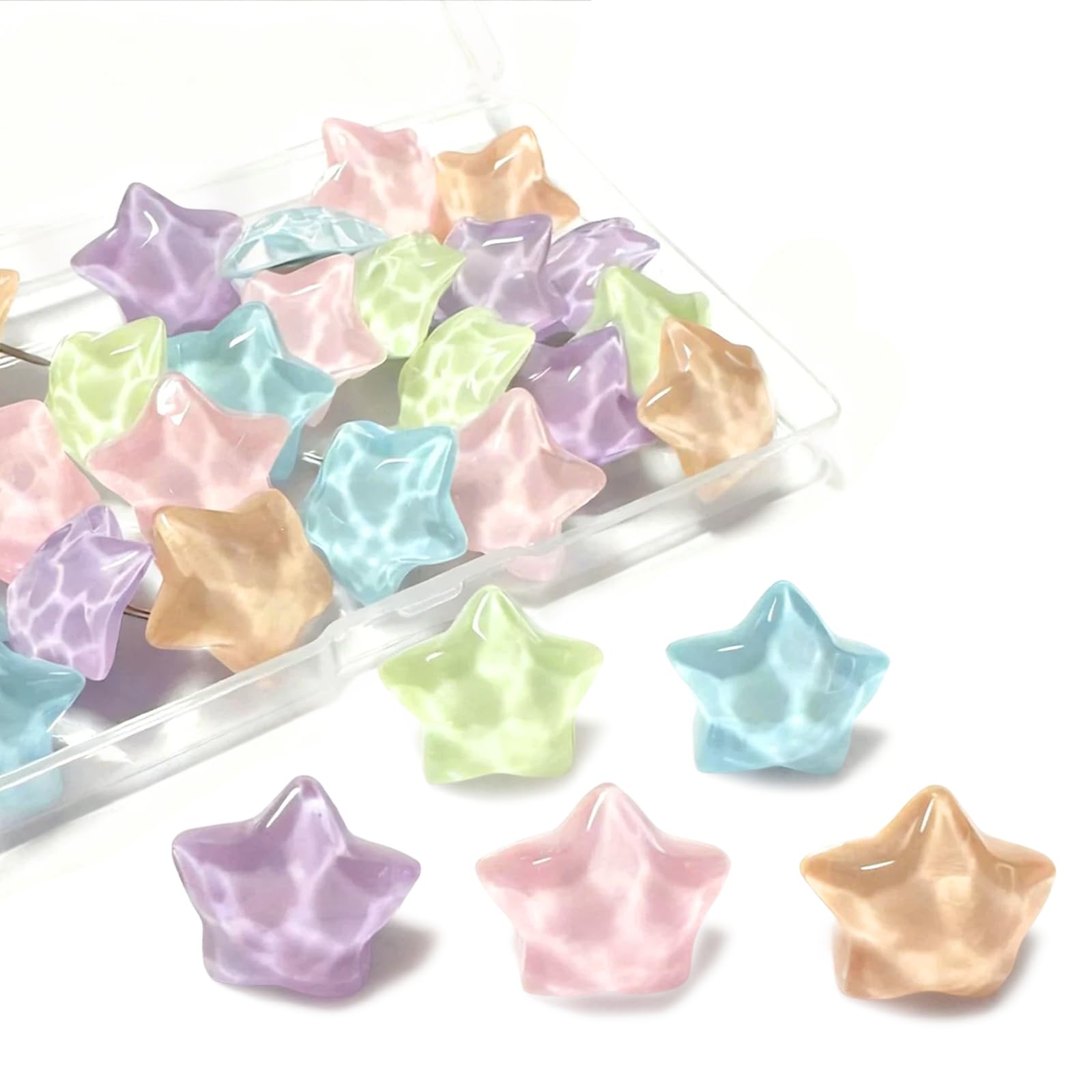 30 Pcs Mixed Color Push Pins, Unique Water Ripple Five Pointed Star Pattern Drawing Pins, Playful Thumb Tacks, Vibrant Decorative Pushpins for Scrapbooking, DIY Crafts, Photo Walls, Gifts