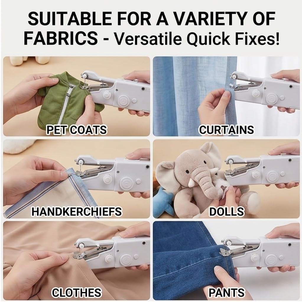 Handheld Sewing Machine, Portable Hand Held Sewing Machine for Adults & Beginners, Cordless Mini Electric Hemming Tool for Denim, Fabric & Quick Home & Travel Repairs (white)