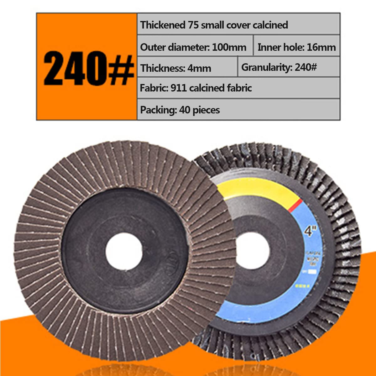 Muelas Abrasivas para Esmerilado, Lijado Y Acabado,Diámetro Exterior 100Mm,Diámetro Del Agujero 16Mm,40 Piezas/240 Grit