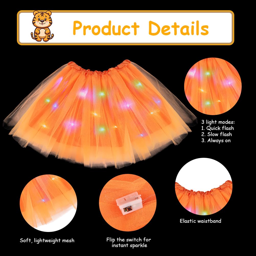 AOOWU Tiger Costume Set for Kids 6PCS Animal Costume Set Light Up Tutu Skirt with Tiger headband Nose Tail Bow Tie Tiger Sticker - Image 3