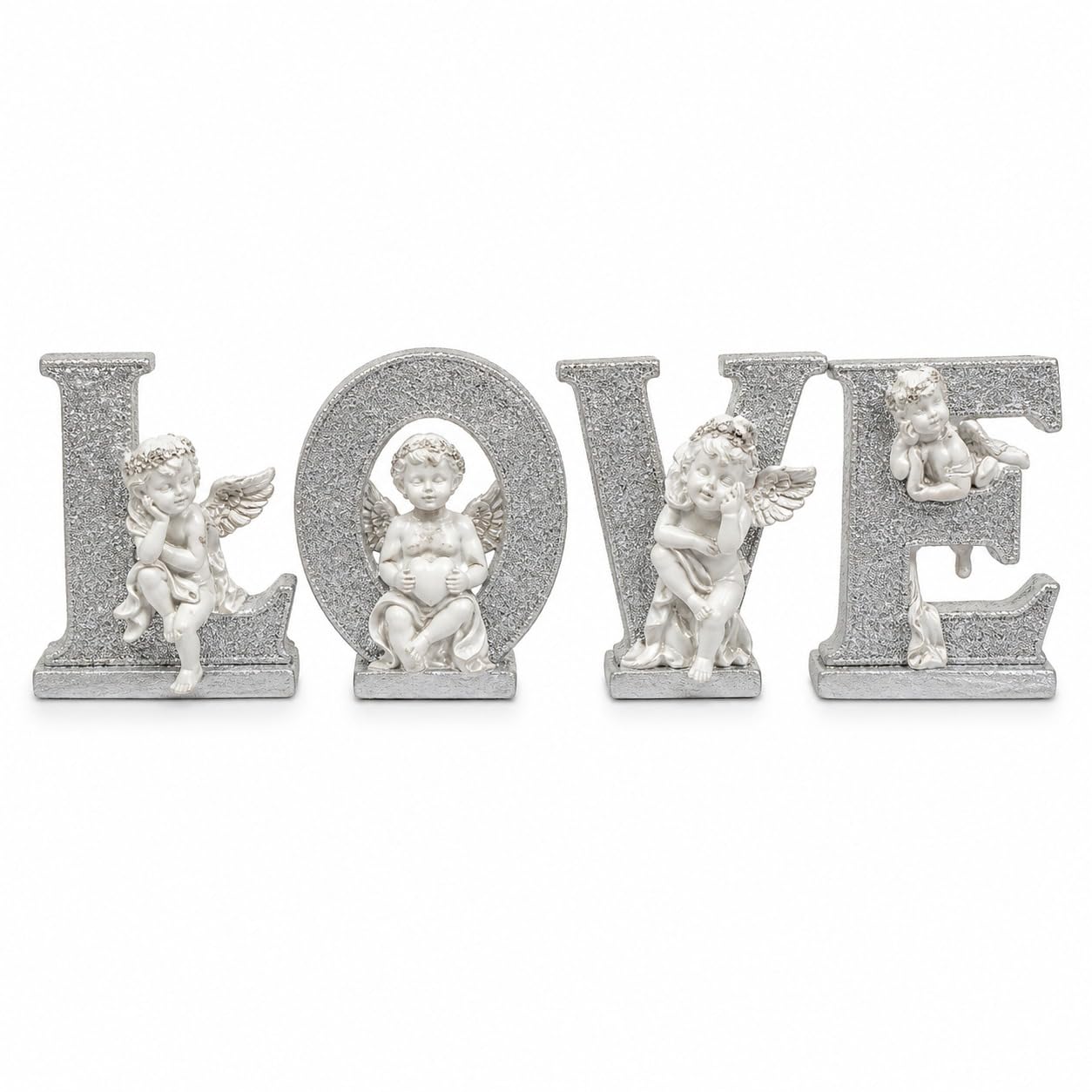 Segoy Silver Love Ornament, Bling Crushed Diamond, Handmade Craft, Wedding Anniversary, Birthday Present - 18Cm