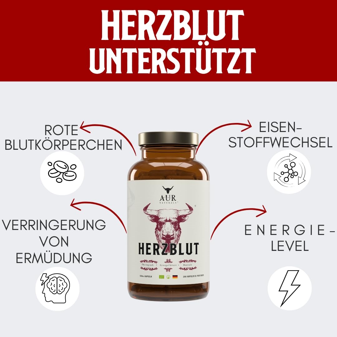 HERZSANG (90 capsules) – Forte synergie du cœur de bœuf et du foie de bœuf ; pour les sportifs ; plus d'énergie et de performance grâce aux superaliments naturels ; 100 % allemand, 100 % animal, 100 %