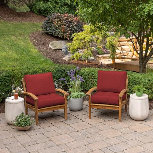 Image of ARDEN Outdoor Plush Modern Tufted Blowfill Deep Seat Set, 24 in x 24 in, Weather-Proof, Rain-Proof, Fade Resistant Patio Cushion, Ultra Cozy Ruby Red Leala