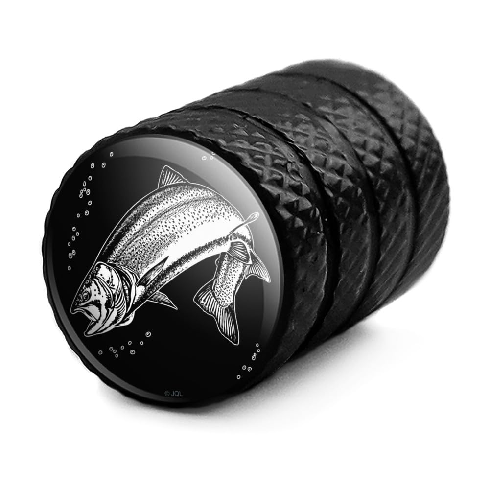 Rainbow Trout Illustration Motorcycle Bicycle Bike Tire Rim Wheel Aluminum Valve Stem Caps - Black