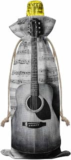 Wine Bags for Wine Bottles Gifts, Wine Bottle Bag with Drawstrings, Vintage Guitar and Sheet Music Wine Tote for Travel, Birthday, Blind Tastings, Christmas, Home Storage