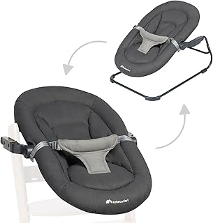 Bebeconfort Timba Baby, Transat 2-en-1, Naissance à 6 mois, 0-9 kg, Kit nouveau-né pour chaise haute bois Timba, 2 positions d'inclinaison, Siège molletonné, Harnais 3 points, Tinted Graphite