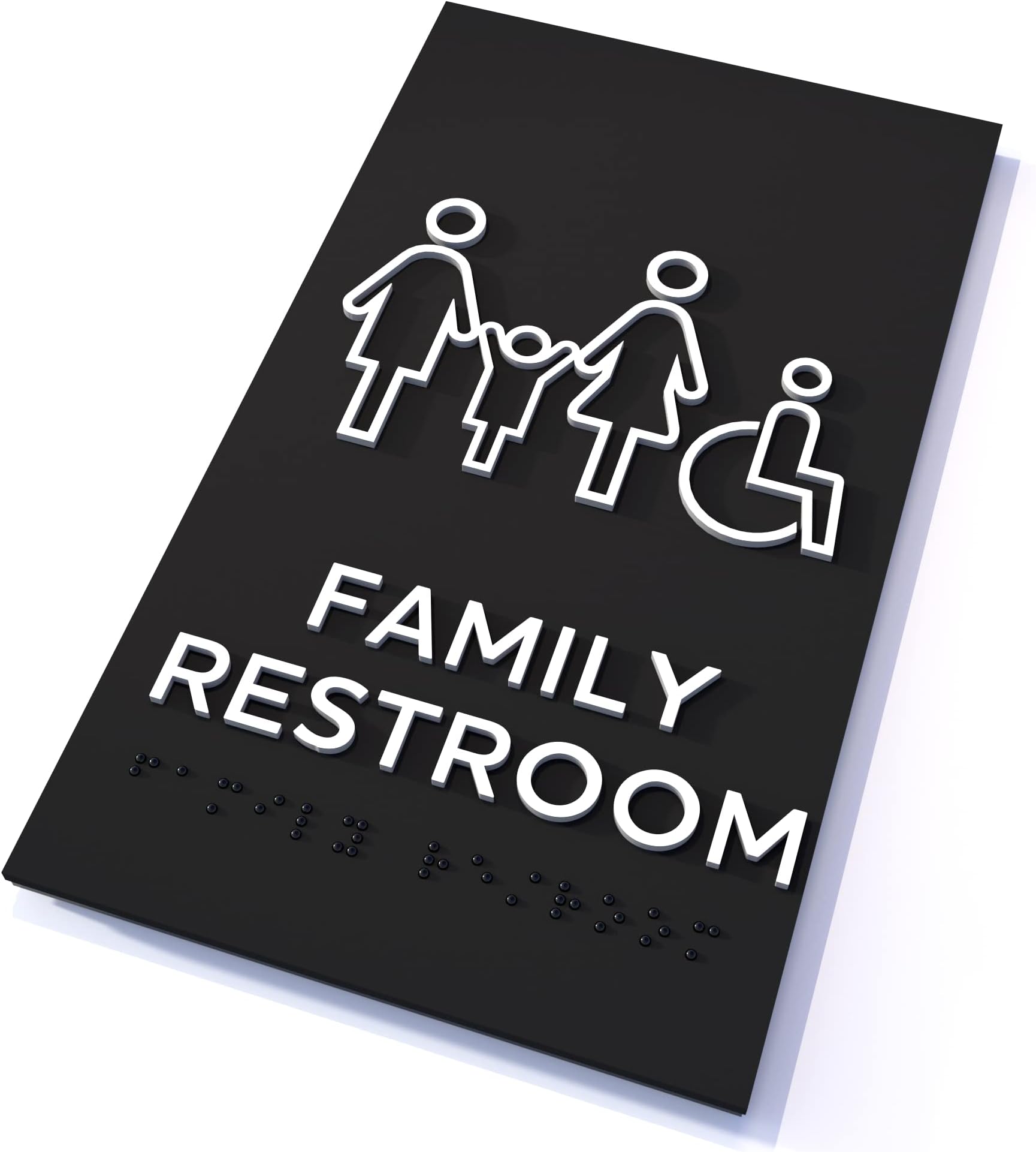 Kubik Letters Family Restroom Sign, Grade 2 Braille Tactile Sign, Modern Door Sign for Family Restroom with Strong Double Sided Tape