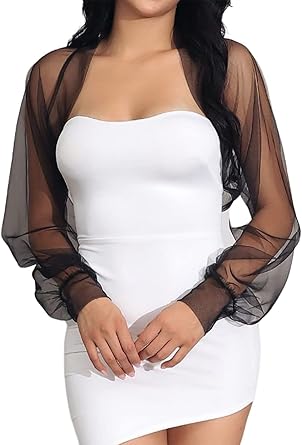 GORAIS Wedding Tulle Bolero Shrug Evening Jacket Long Sleeve Bridal Party Mesh Cardigan for Women and Bride Dresses