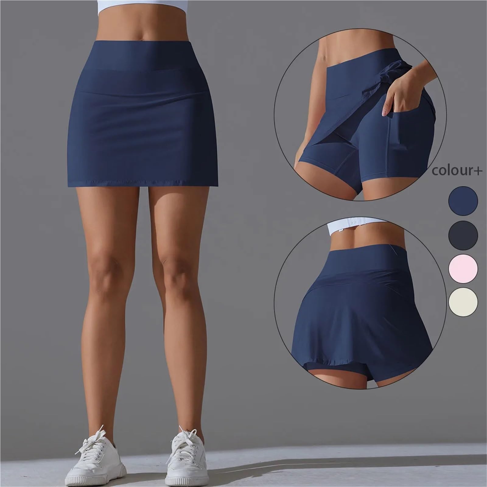 Atmungsaktiver Yogarock for Damen, elastischer, doppellagiger Tennisrock, hoher Taillen-Sport-Tennisrock Für Tennis Golf Laufen