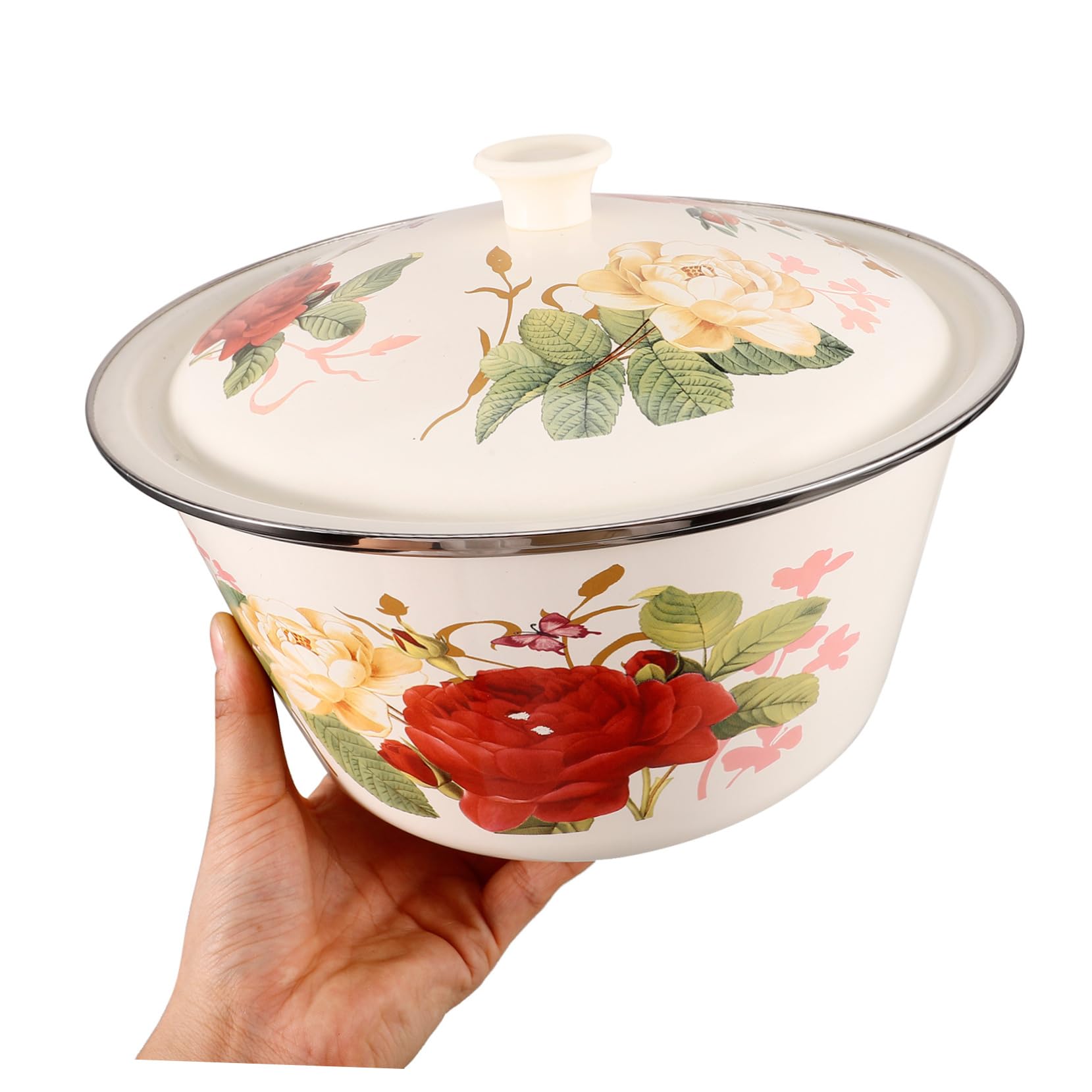 Cabilock Retro Emaille Schüssel mit Deckel Emailliertes Waschbecken aus Dickem Stahl 24cm Große Multifunktions Küchenschüssel für Zuhause Restaurant und Serviergeschirr