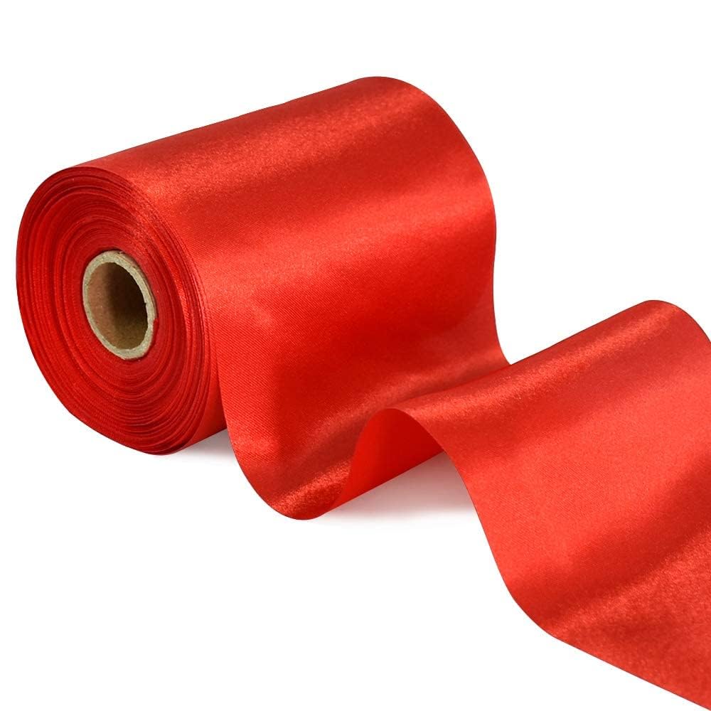 Khazna Red Satin Ribbon, 4 Inch x 22Yards Ribbon for Cutting Ceremony Kit Grand Opening Chair Sash Table Hair Car Bows Sewing Craft Gift Wrapping Wedding Party Decoration