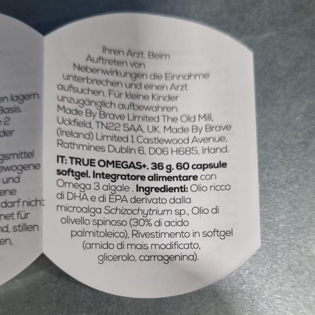 Ancient + Brave True Omegas+ 60 Capsule di Omega 3 e Omega 7 Vegane - Integratore alimentare con acidi grassi essenziali di origine vegetale per pelle, cuore e occhi.