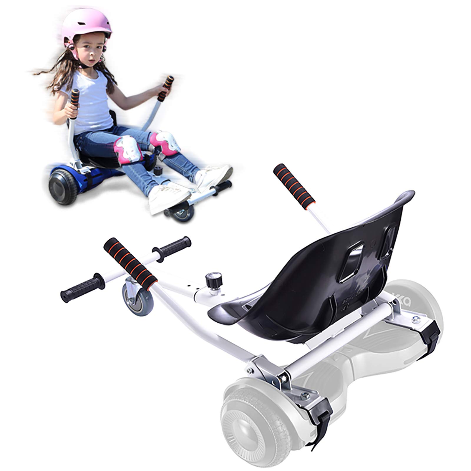 Hoverboard Go Kart Seat Attachment Accessories for Kids Adults, Hoverboard Buggy Attachment with Adjustable Frame for Girls Boys, Transform Hoverboard into a Go Cart, Gift Idea for All Ages, White