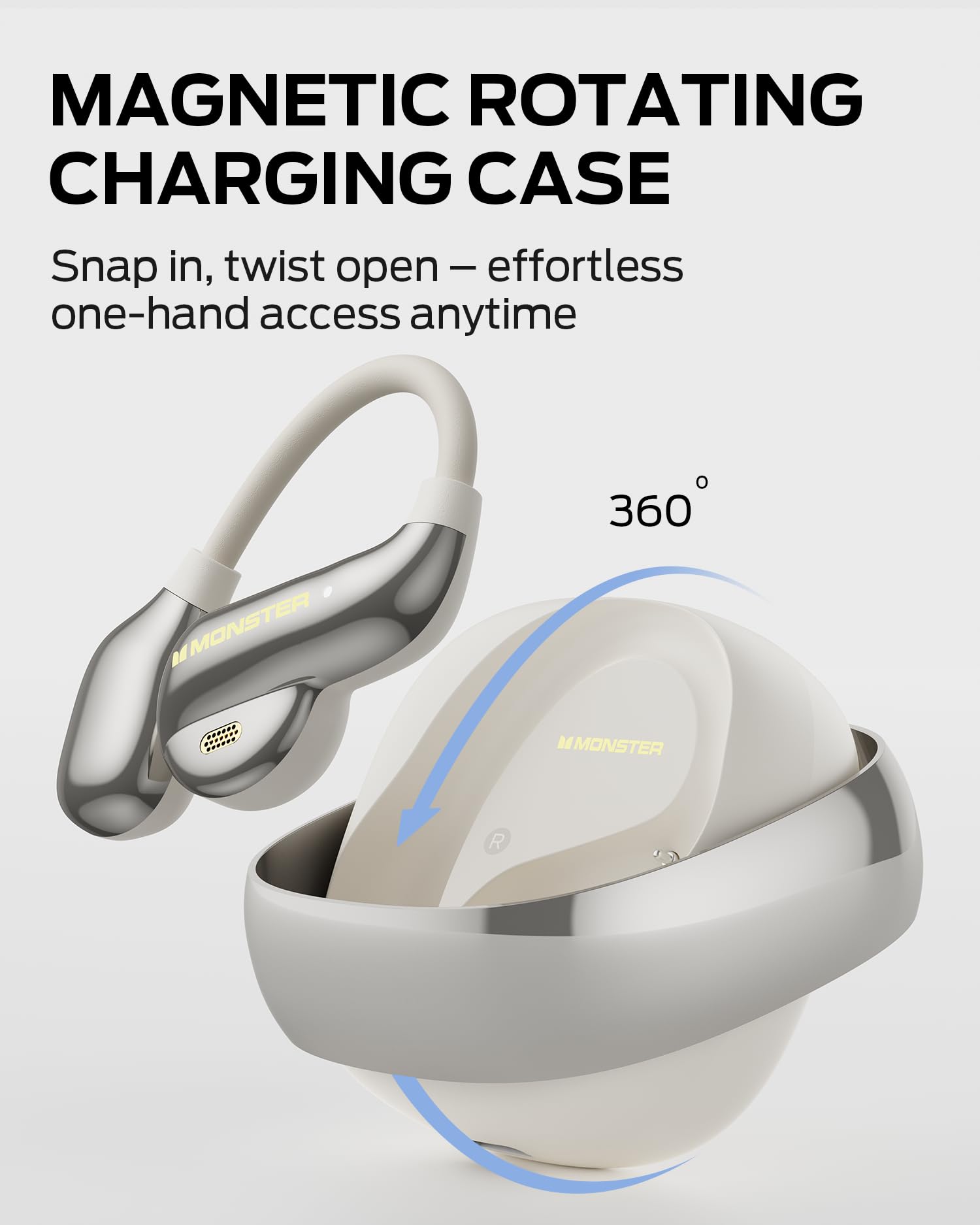 Monster Open Ear AC390 Headphones, Bluetooth 6.0 Earbuds with Stereo Sound, Wireless Headphones 24H Playtime, IPX5 Waterproof, Rotating Charging Case with Lanyard, Ultra-Light Open Ear Earbuds - 5