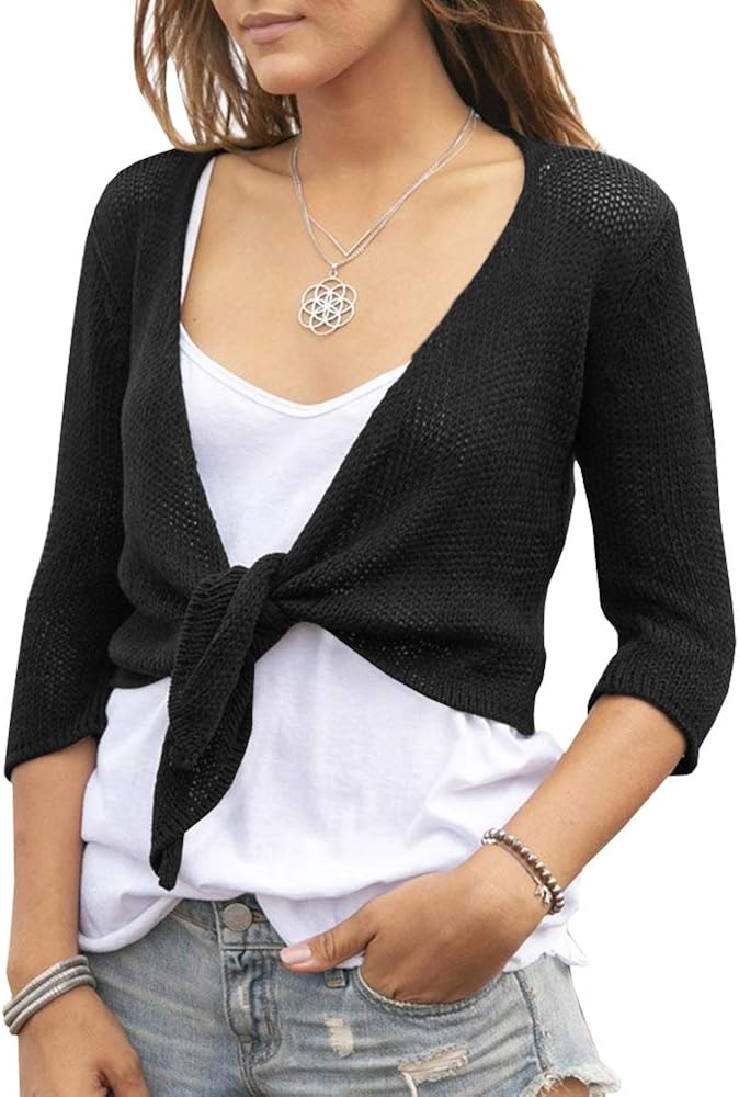 Buy YeMgSiP Women's Tie Front Shrug 3/4