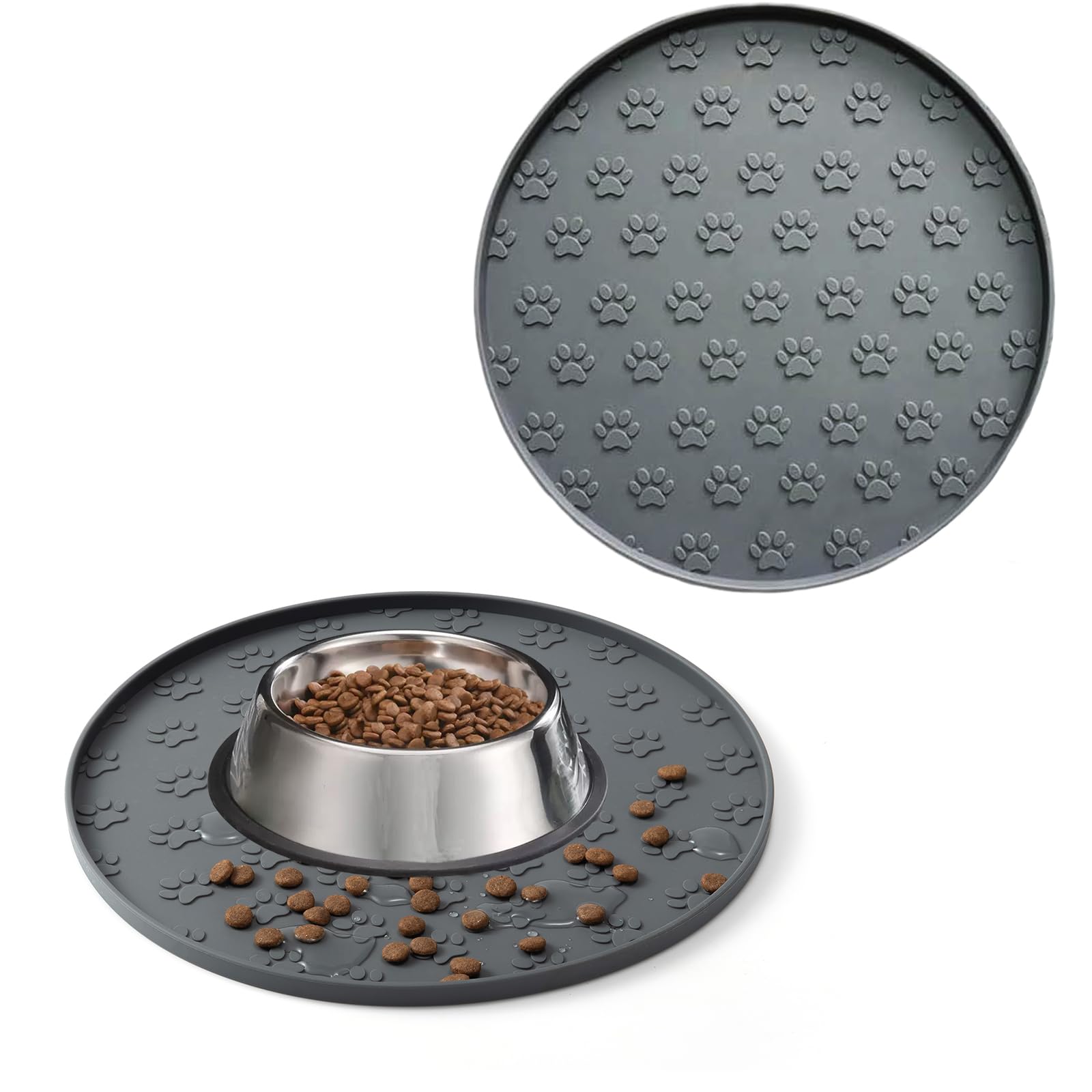 Silicone Pet Feeding Mat, Non-Slip Dog Bowl Mat, Cat Food Mat, Waterproof Tray (2Pack Grey, 28x28 CM) — image 1