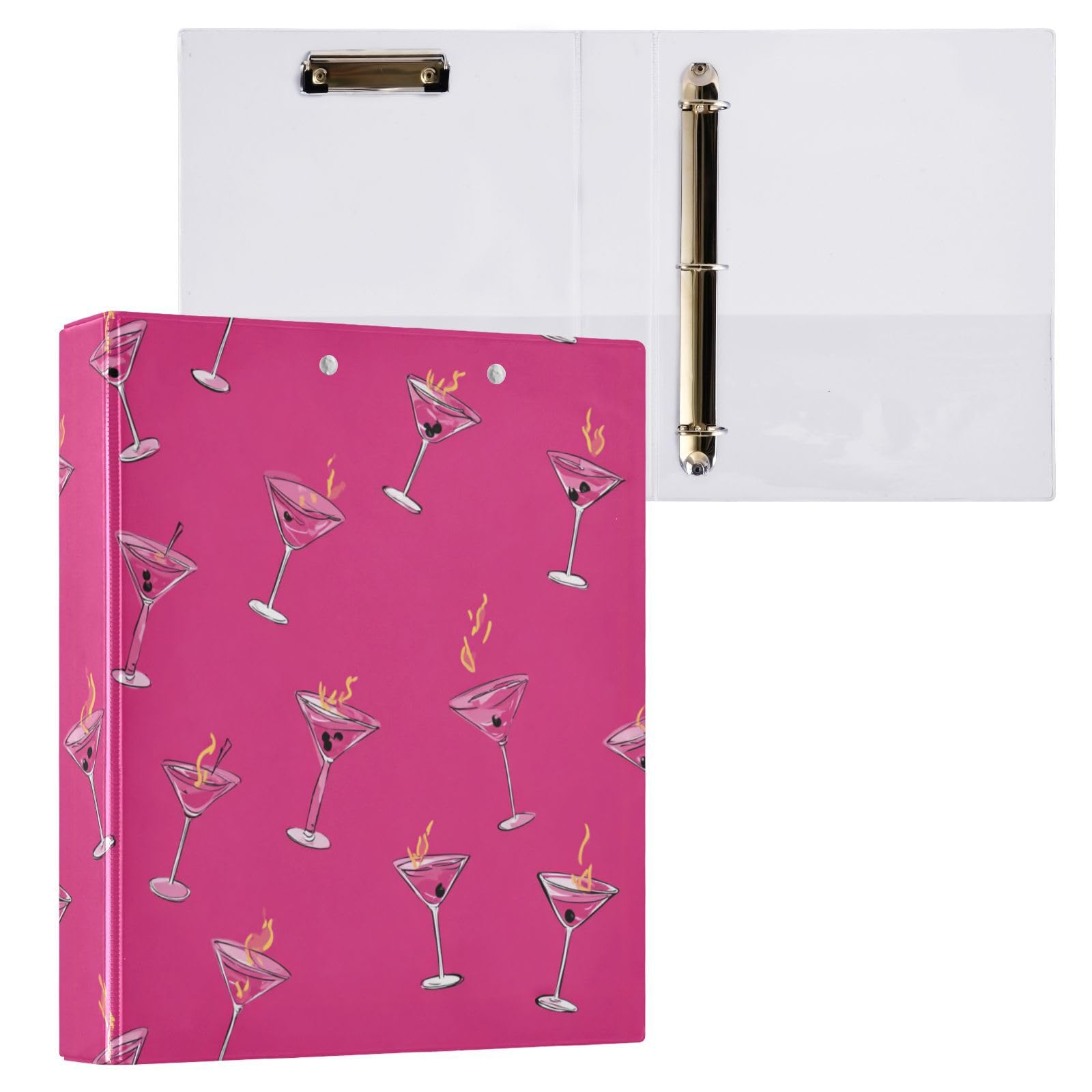 Kcldeci Raccoglitore a 3 anelli con copertina rigida, motivo cartone animato Martini Drinks, 3,8 cm, 200 fogli, per ufficio, casa, rientro a scuola, confezione da 2