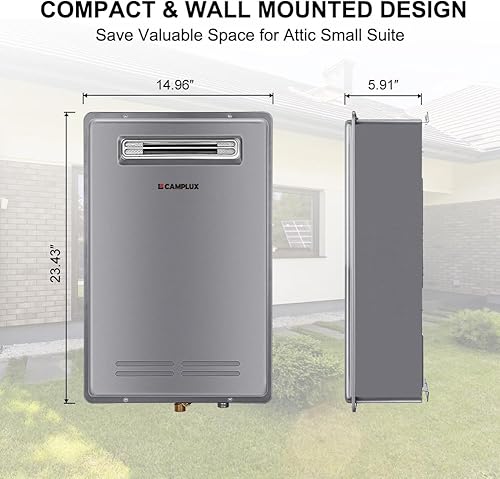 Miniatura 9 de CAMPLUX - Calentador de agua caliente sin tanque de gas natural, 5.28 GPM, calentador de agua de gas natural a pedido para exteriores, color gris
