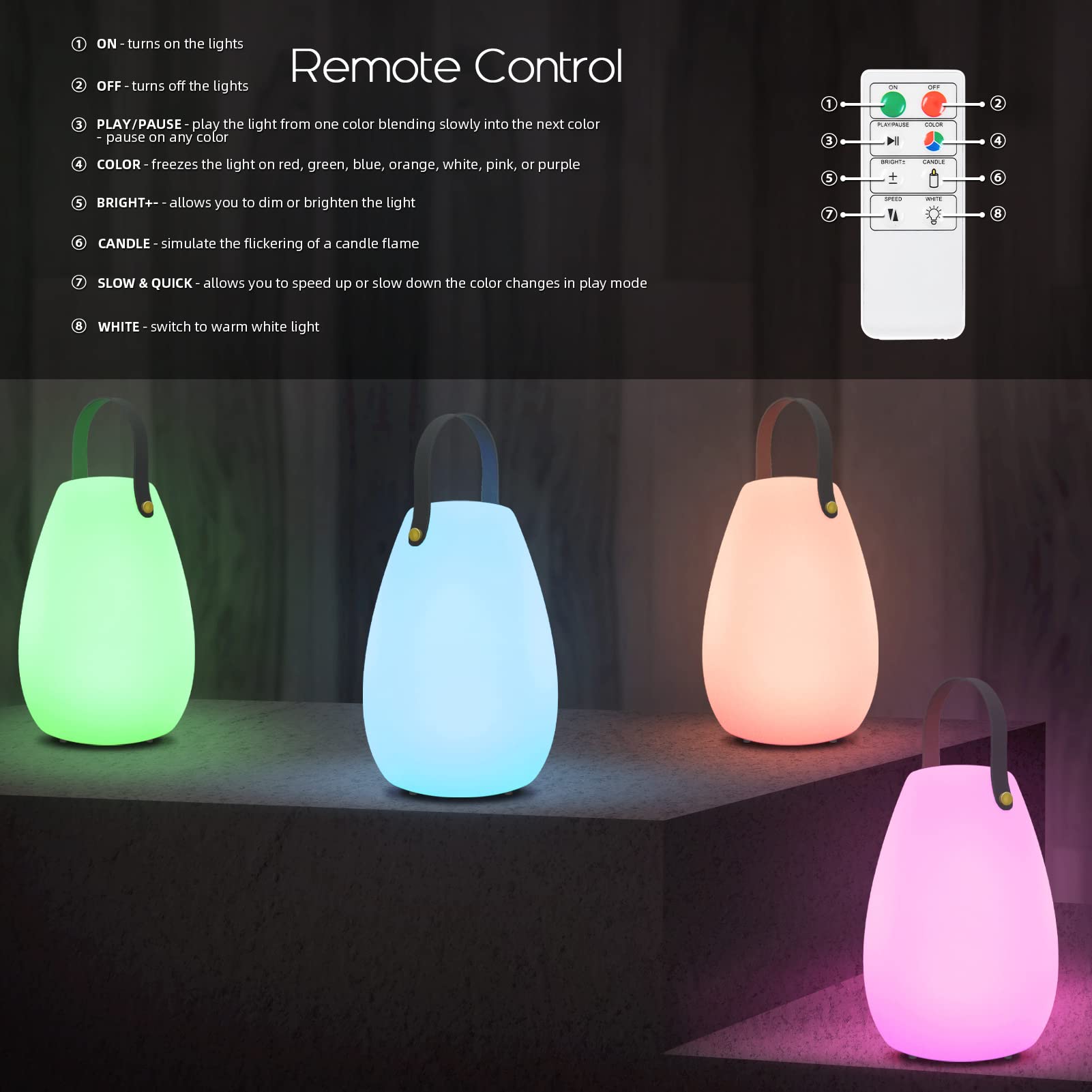 FUYO Grande lampada da tavolo per esterni, senza fili, dimmerabile, a batteria, portatile, con 8 colori, telecomando, lampada da giardino, soggiorno, giardino, terrazza, barbecue, decorazione pasquale