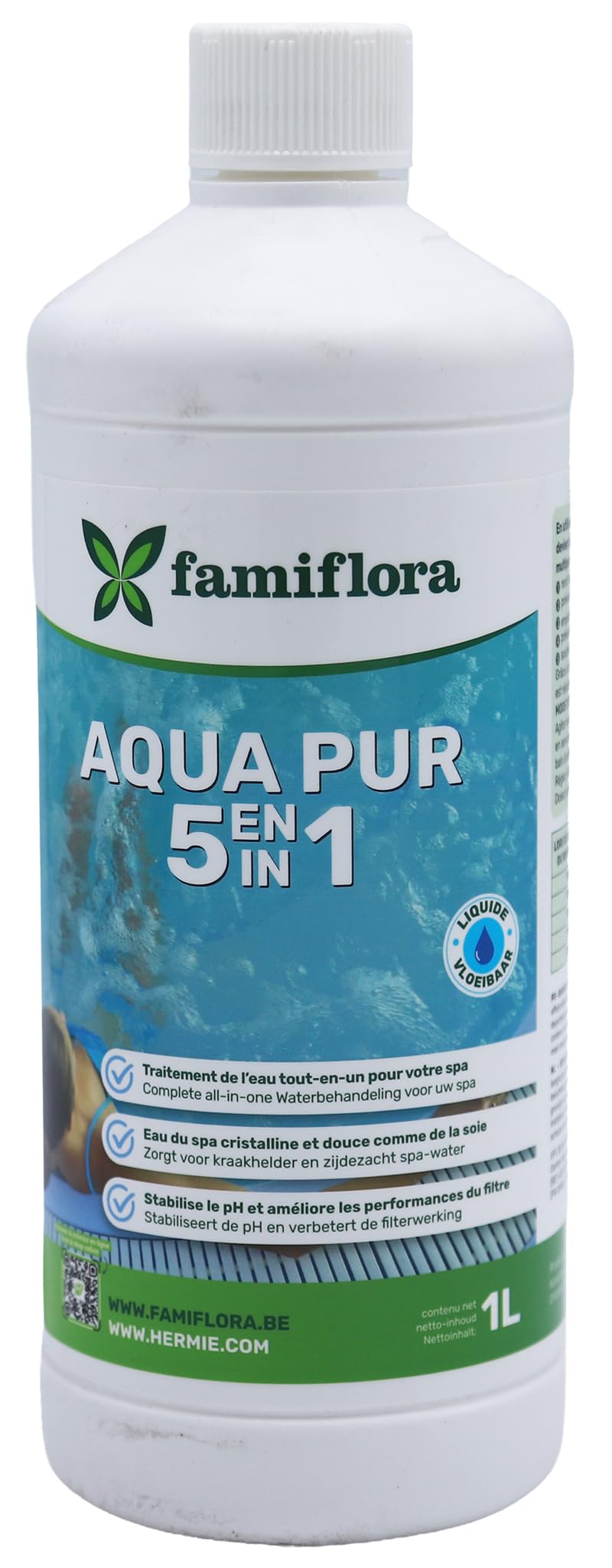 Aqua pur 5 en 1 2 x 1 L - Profitez d'un spa cristallin ! - Traitement complet de l'eau pour le spa - Assure une eau claire et soyeuse - Stabilise le pH