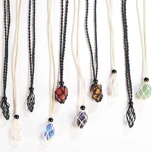 Miniatura 9 de 24 piezas de collar de cristal ajustable collar de piedra de cristal colgante collar cordón tejido a mano collar cuerdas para hacer joyas