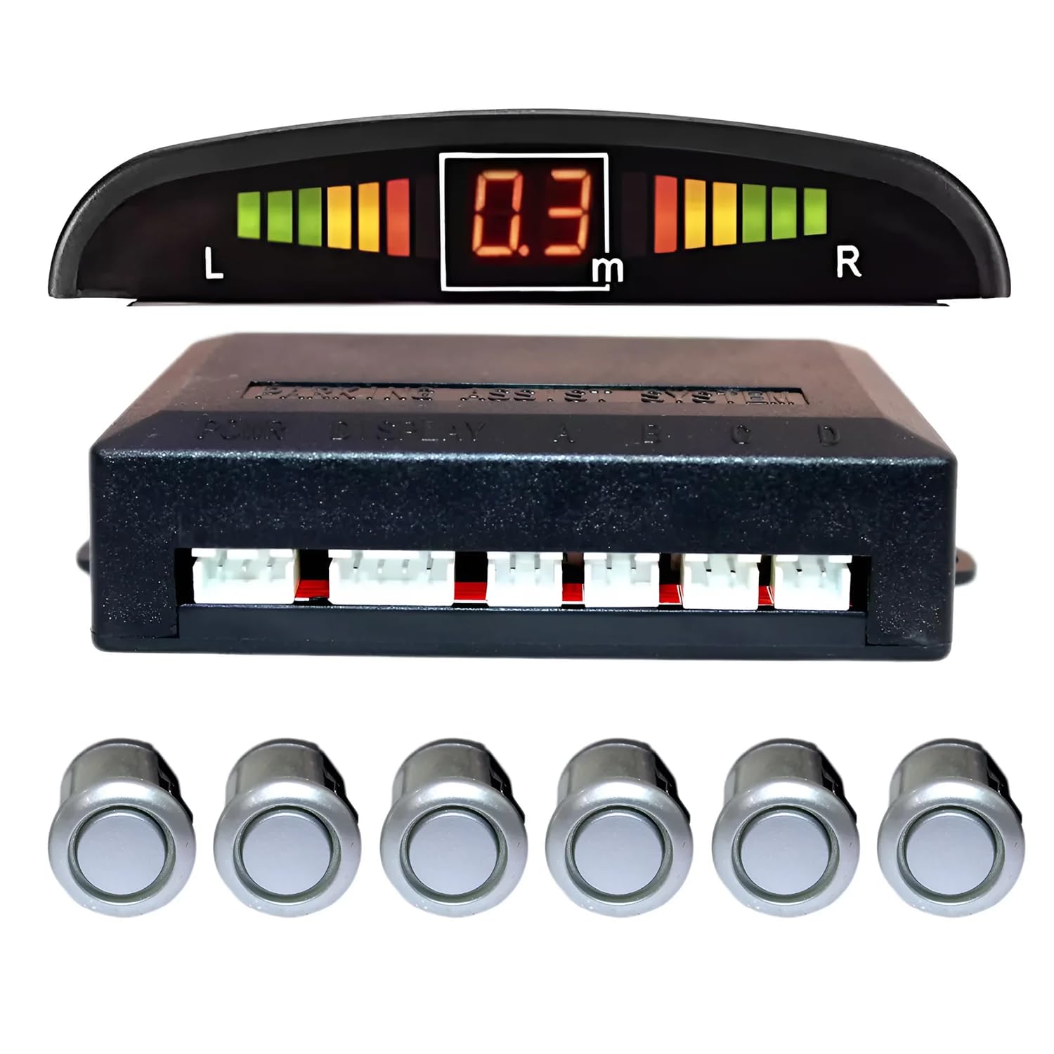 WINCA Car Parking Sensor 6 Sensors Auto Reverse Assistance Backup Radar Detector System Digital Display Double-sided tapes 12v power cable Control Box (Silver)