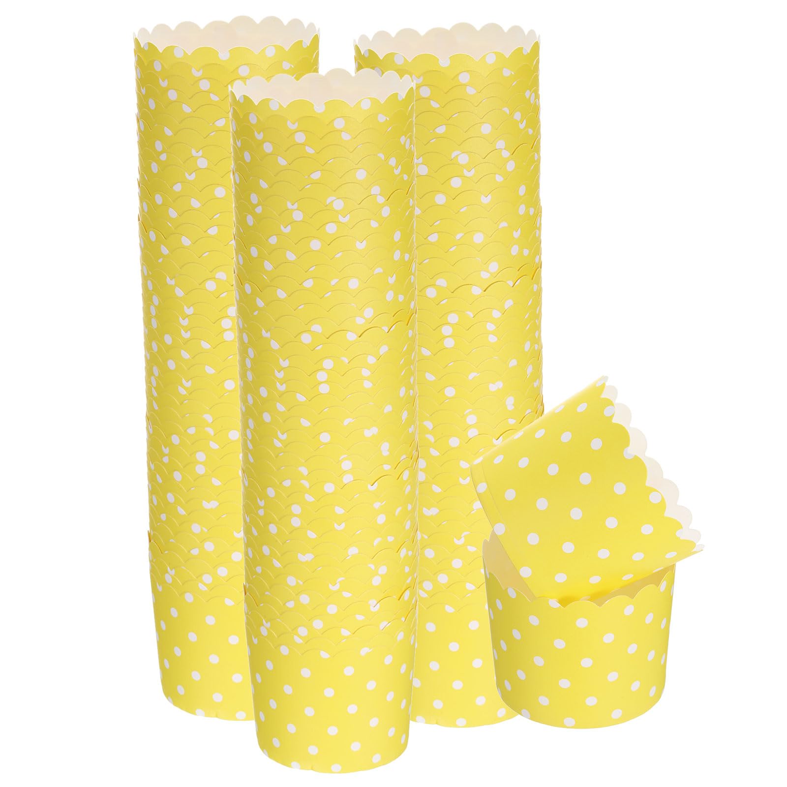 QUARKZMAN 150pz Pirottini da Forno in Carta 6oz Pirottini Involucri per Frittella Cupcake Monouso Antigrasso per Matrimonio Compleanno Laurea, Giallo a Pois