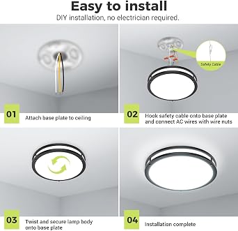 hepside 2 Pack Flush Mount Ceiling Light Fixture, Dimmable & 5Color Temperatures Ceiling Light Black, 16inch 36W 3000K 3500K 4000K 5000K 6500K Adjustable Ceiling Lamps for Bathroom Bedroom Hallway