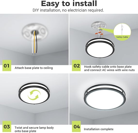 hepside 2 Pack Flush Mount Ceiling Light Fixture, Dimmable & 5Color Temperatures Ceiling Light Black, 16inch 36W 3000K 3500K 4000K 5000K 6500K Adjustable Ceiling Lamps for Bathroom Bedroom Hallway
