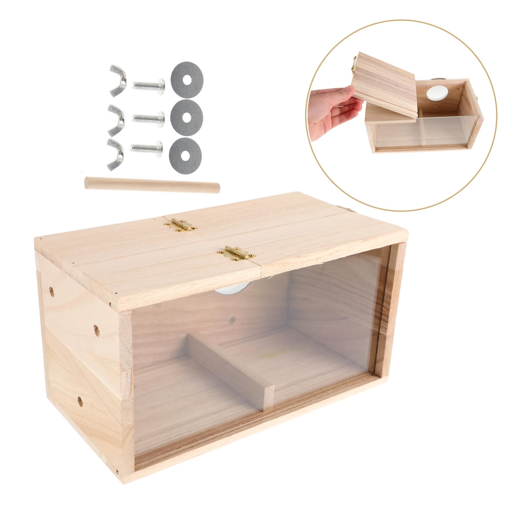 Hemobllo Birdhouse Nido per Parrocchetti in Legno Finestra Acrilica | Beige, Uso Outdoor e Giardino, per Cocorite e Calopsitte, Installazione Semplice