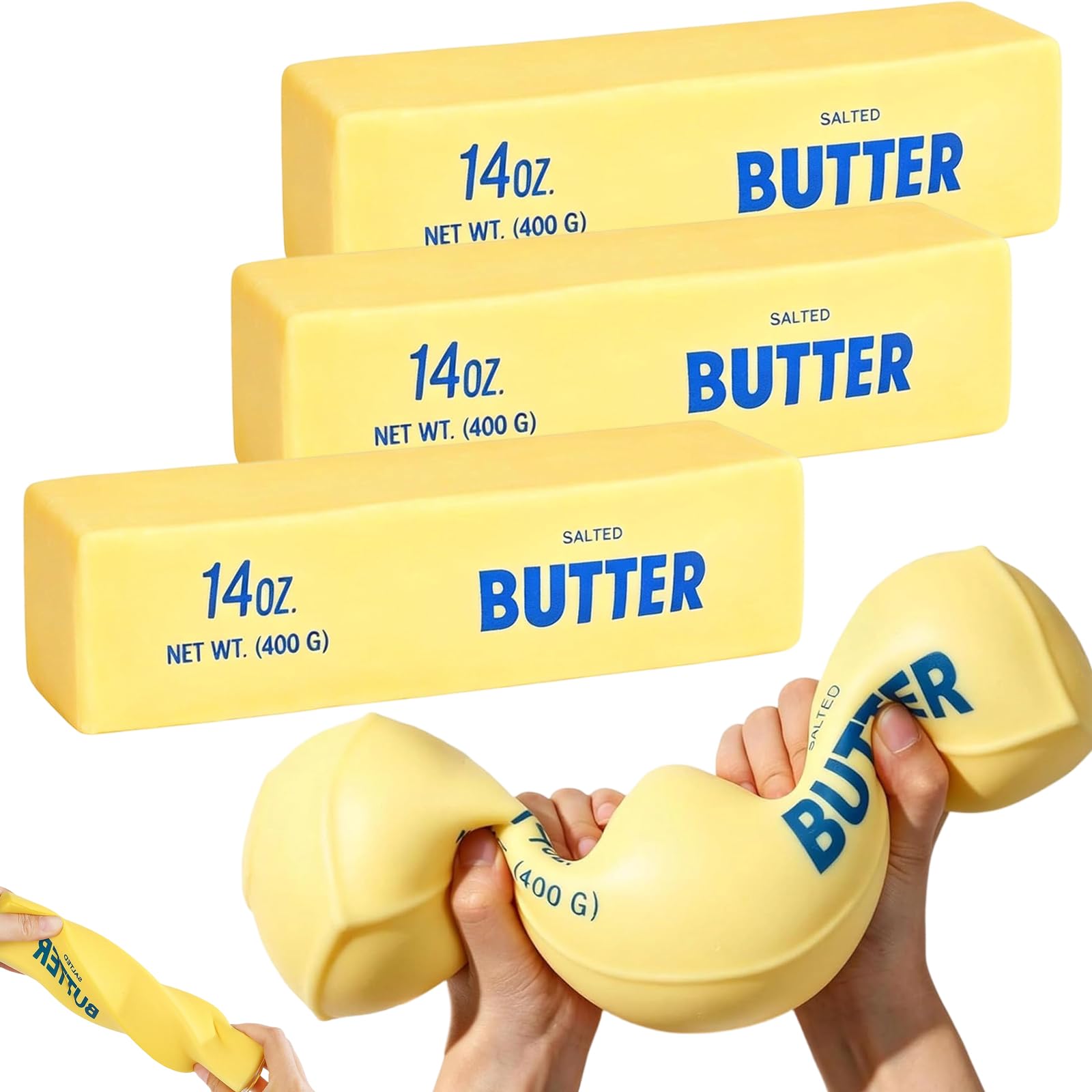 Giant Butter Squishy 2026 New 14oz TPR Butter and Cheese Squishy Soft Squeeze Stress Balls for Stress Relief Anxiety Sensory Gifts for Adults Anxiety Relief Party Favors (3pcs) â image 1