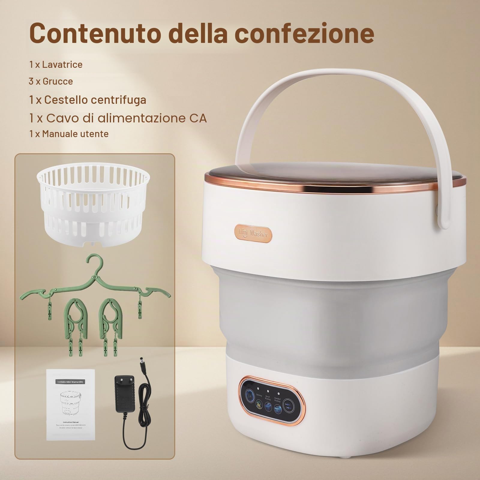 Mini lavatrice, lavatrice pieghevole da 11 litri con funzione centrifuga, lavatrice da viaggio portatile, lavatrice da campeggio mobile per viaggi, studenti, camper (15L-Grigio)