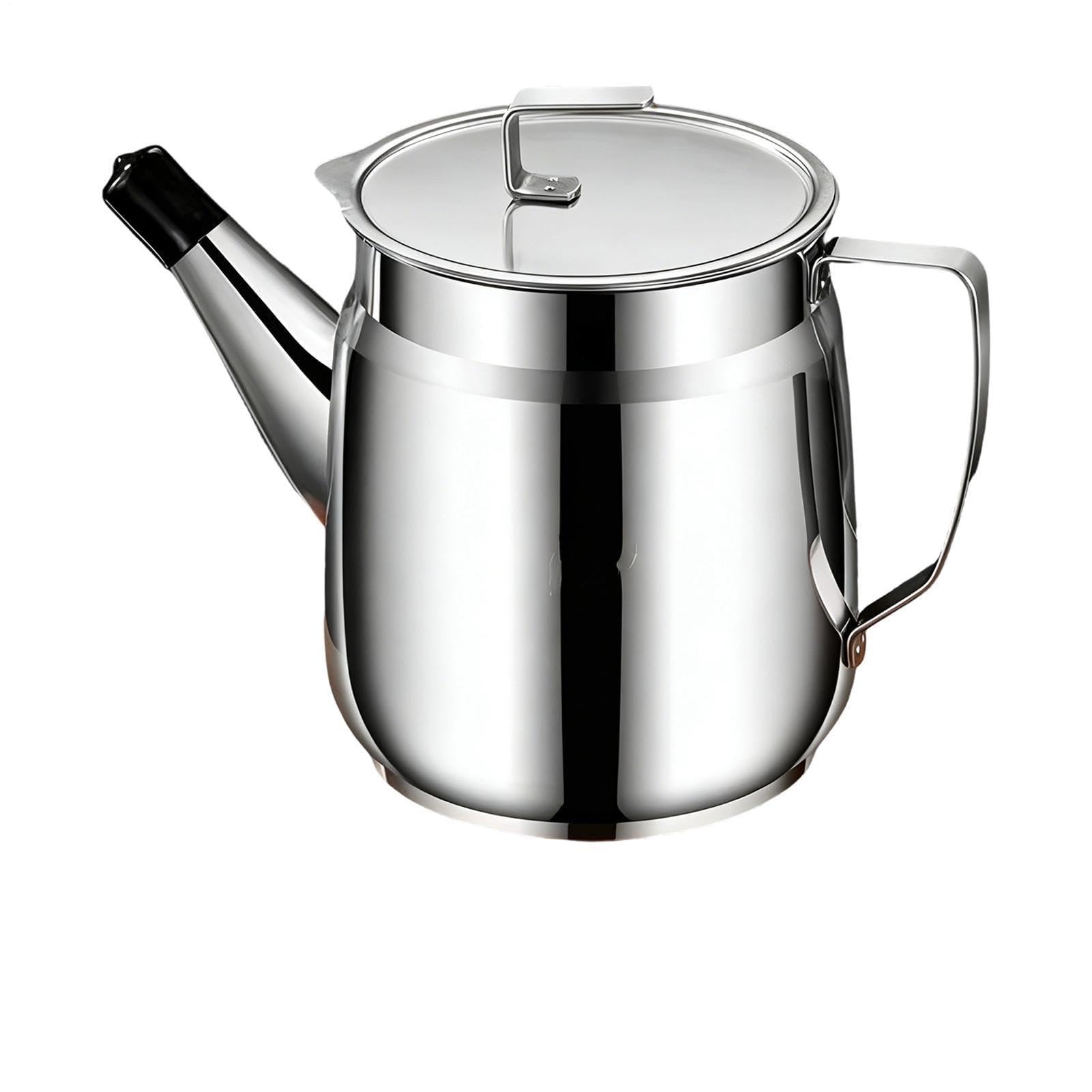 Olla filtro de dos litros en acero inoxidable con pico de vertido facil para aceite de cocina