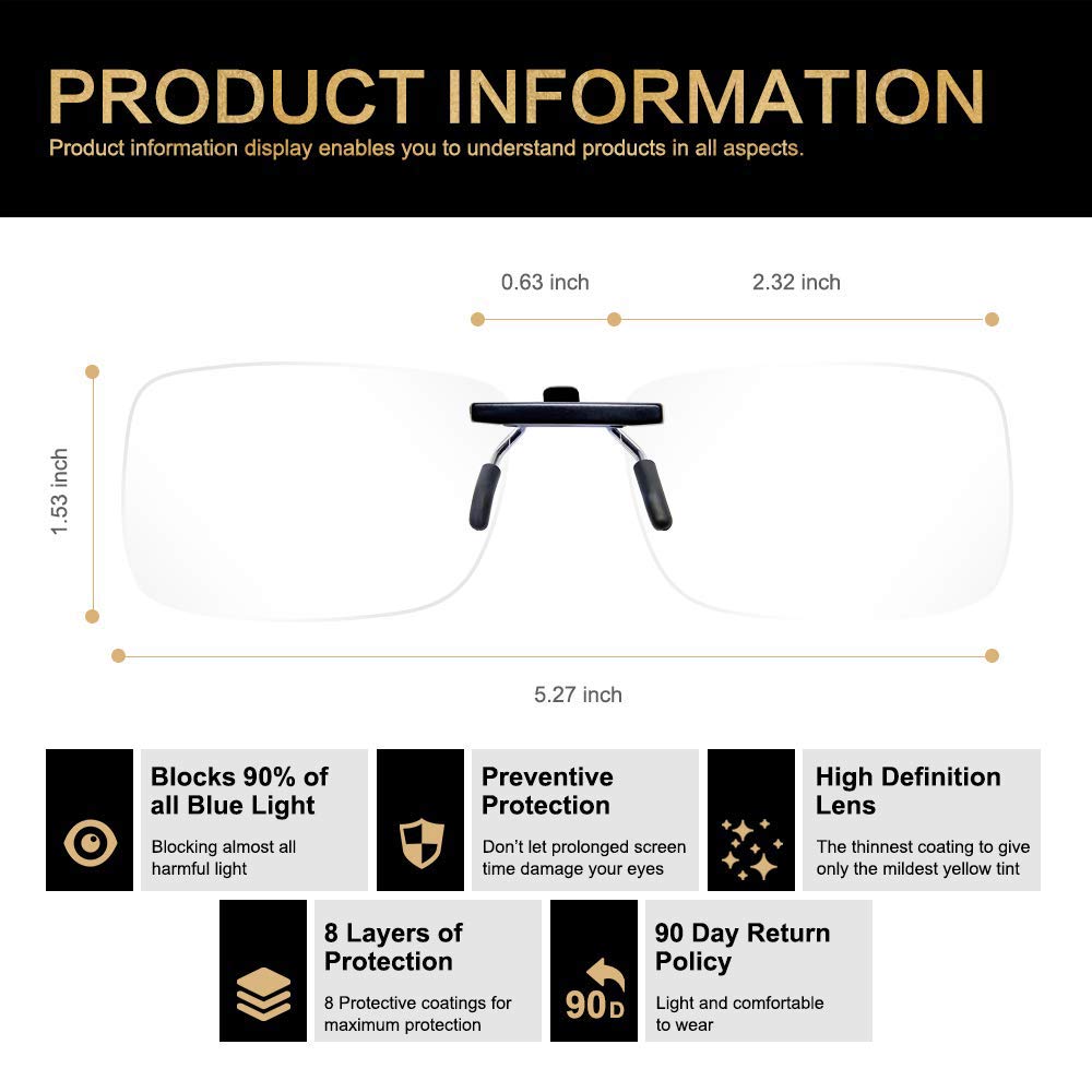 K KENZHOU Clip-on Blue Light Blocking Glasses Unisex 99.9% Anti Blue Ray Computer Glasses 2 Pack (Transparent)