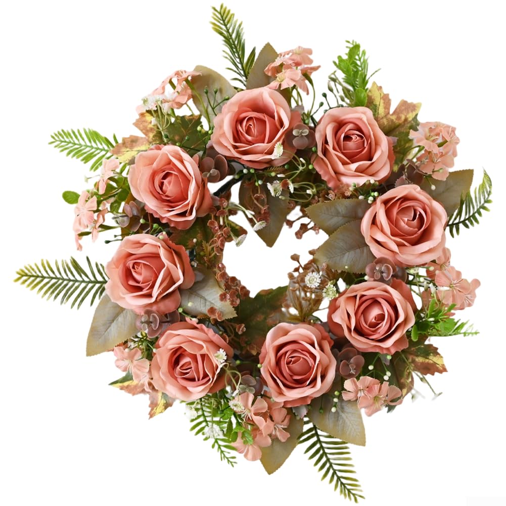 Couronne de roses artificielles pour décoration murale durable sans entretien